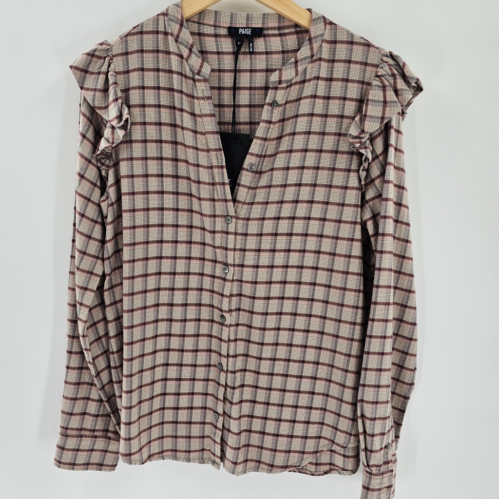 Paige Janelle Champagne Multi Plaid Long Sleeve Button Up Womens Size Medium